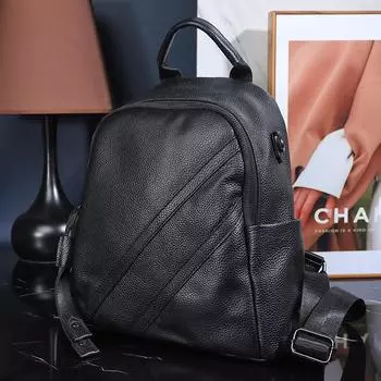Натуральная кожа, мягкий кожаный рюкзак для женщин среднего возраста из коровьей кожи, большая вместимость чёрный