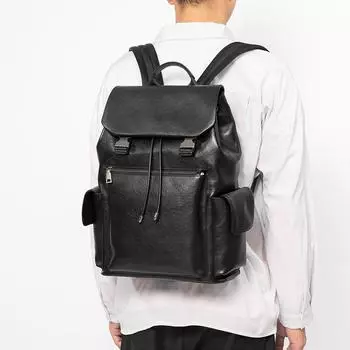 Натуральная кожа мужской повседневный рюкзак модный затягивающийся компьютерный рюкзак деловой большой емкости сумка расширения чёрный