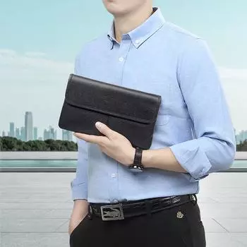 Натуральная кожа Натуральная кожа Мужской клатч Простая мужская сумка-клатч Горизонтальный повседневный конверт Верхний слой коровьей кожи Мужской клатч чёрный