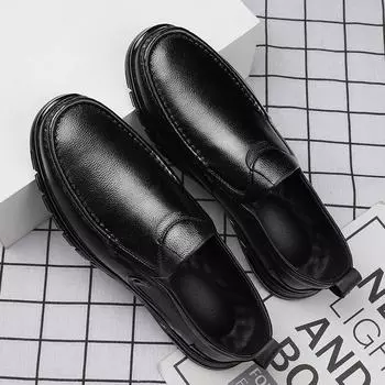 Натуральная кожа Новые мужские туфли без застежек на каждый день 2024 года Мужская удобная деловая обувь Высококачественная модная мужская свадебная обувь 38 чёрный