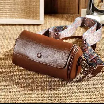 Натуральная кожа осенняя сумка через плечо с широким верхним слоем из коровьей кожи растительного дубления на одно плечо для женщин сумка-барабан темно-коричневого