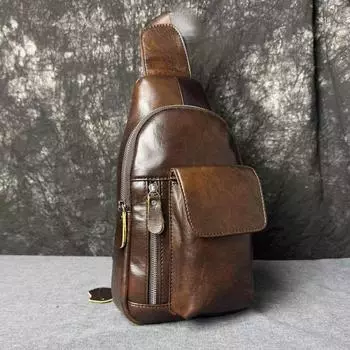 Натуральная кожа, повседневная модная нагрудная сумка, мужская сумка первого слоя из воловьей кожи, мужская сумка через плечо, мужская нагрудная сумка, нагрудная сумка-мессенджер 31cm*5cm*17cm темно-коричневого