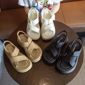 [Натуральная кожа] Римские сандалии женские лето 2024 новые на толстой подошве нескользящие мягкие подошвы пляжная обувь для беременных женщин 35 бежевый