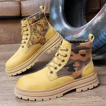 Натуральная кожа роскошные зимние плюшевые теплые зимние сапоги желтые сапоги для мужчин и женщин модная рабочая обувь в британском стиле осень большие размеры 35