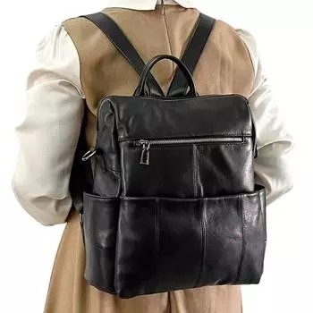 Натуральная кожа рюкзак черная кожаная сумка женский рюкзак студенческий стиль модная женская сумка универсальная большая вместимость чёрный
