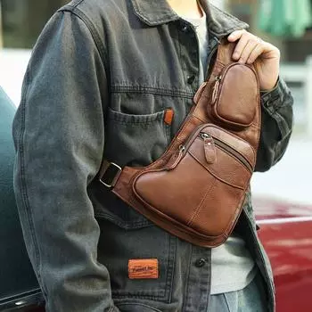 Натуральная кожа рюкзак нагрудная сумка мужская сумка через плечо винтажная мужская сумка чёрный