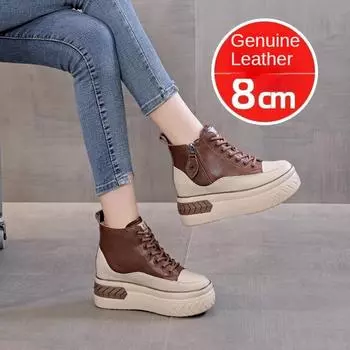 Натуральная кожа Show High Shoes Женские мягкие легкие ботинки с мягкой подошвой Маленькие туфли Pops в пределах высоты сетчатые красные кожаные кроссовки 35 коричневый