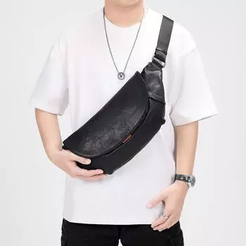 Натуральная кожа Стильная сумка через плечо Большая вместимость Легкая сумка через плечо Мужская повседневная кожаная сумка Мужская превосходная деловая сумка на грудь чёрный