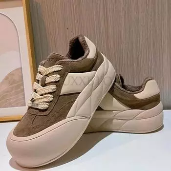 Натуральная кожа, толстая подошва, круглый носок, модная плюшевая подкладка, спортивная обувь для папы, удобная повседневная универсальная обувь на плоской подошве 35 чёрный