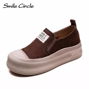 Натуральная кожа Толстые туфли Slip-On Увеличивающие рост женские туфли Модные удобные повседневные туфли 35 коричневый