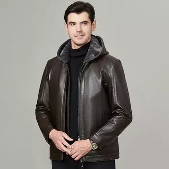 Натуральная кожа весна и осень мужские кожаные куртки овчина тонкий папа среднего возраста свободные лацканы плюс бархат куртка 170