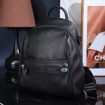 Натуральная кожа Женская мода Модный все в одном женский рюкзак Верхний слой из воловьей кожи Мягкая кожа Большая вместительная сумка чёрный