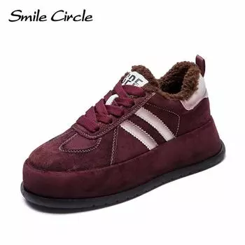 Натуральная кожа женские кроссовки с круглым носком шерстяные кроссовки удобная модная повседневная обувь 35 красный