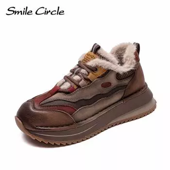 Натуральная кожа женские кроссовки толстая подошва плюшевые кроссовки удобная модная повседневная обувь 35 красный