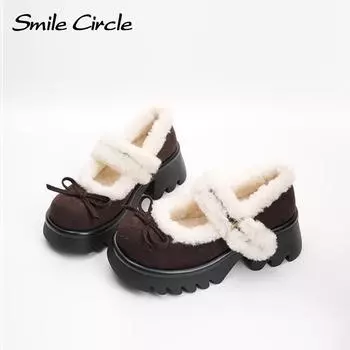 Натуральная кожа женские Мэри Джейн плюшевые теплые толстые туфли модные удобные Мэри Джейн 35 дубильная кора