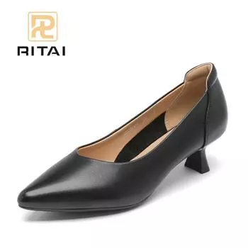 Натуральная кожа женские туфли на высоком каблуке с круглым носком без застежек увеличивающие рост туфли модные удобные повседневные туфли 35 чёрный