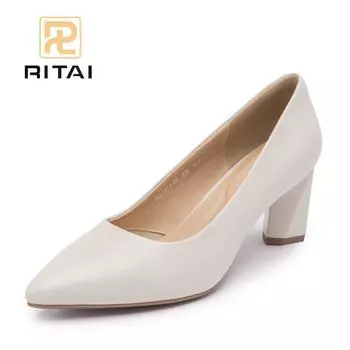 Натуральная кожа женские туфли на высоком каблуке с круглым носком без застежек увеличивающие рост туфли модные удобные повседневные туфли 35 бежевый