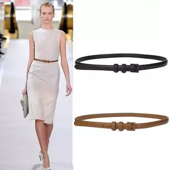 Натуральная кожа женский узкий кожаный ремень тонкая талия джинсы ремень для брюк модный металл в пряжке ремень 101CM чёрный