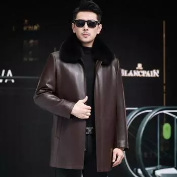 Натуральная кожаная куртка-пуховик мужская средняя и длинная мужская овчинная кожаная куртка средняя зимняя утолщенная кожаная куртка с подкладкой XL