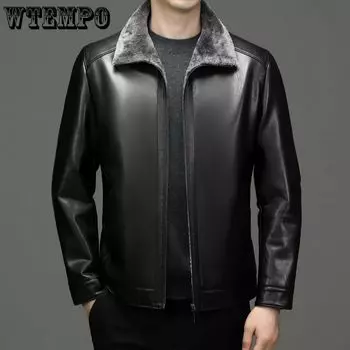 Натуральная кожаная куртка с мехом One Leather Jacket Men s Short Leather Jacket Men s Winter In The Young Padded and Thickened Jacket M чёрный