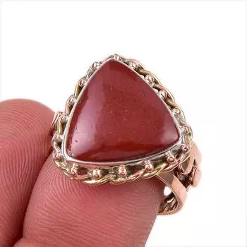 Натуральная красная яшма, двухцветное кольцо из чистого серебра 925 пробы, размер 8 h4Q45