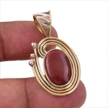 Натуральная красная яшма, двухцветный кулон из стерлингового серебра 925 пробы, размер 1,50 дюйма, B7Q70