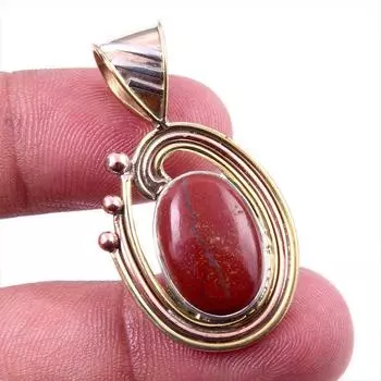Натуральная красная яшма, двухцветный кулон из стерлингового серебра 925 пробы, размер 1,75 дюйма, d0A88
