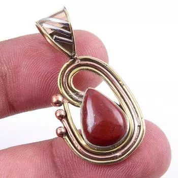 Натуральная красная яшма, двухцветный кулон из стерлингового серебра 925 пробы, размер 1,50 дюйма, O6D41