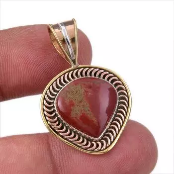 Натуральная красная яшма, двухцветный кулон из стерлингового серебра 925 пробы, размер 1,50 дюйма, C6R79