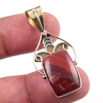 Натуральная красная яшма, двухцветный кулон из стерлингового серебра 925 пробы, размер 1,50 дюйма, K3z17