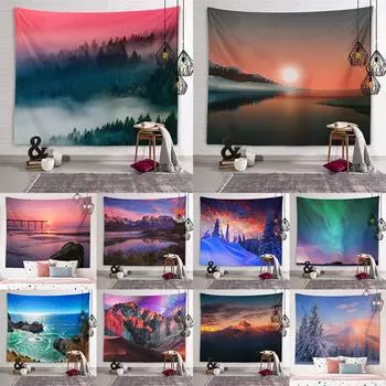 Натуральная красота, гобелен, закат, пейзаж, настенное художественное украшение, гобелен, эстетика комнаты, гостиная, спальня, домашний декор 100X75CM