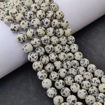 Натуральная матовая далматинская яшма, бусины из гладкого далматинского камня, черные пятнистые точки, бусины для изготовления ювелирных изделий в виде точек, размер 6 мм, 8 мм, 10 мм. 6 MM 1 Strand Beads