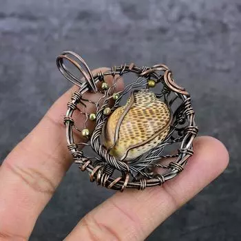Натуральная морская ракушка, драгоценный камень, медная проволока, подарочная ювелирная подвеска 2,56 дюйма Z3b52
