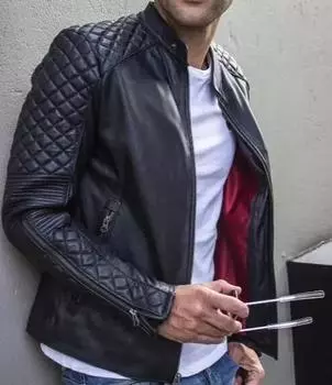 Натуральная мотоциклетная байкерская мужская черная стильная кожаная куртка из овечьей кожи XS чёрный