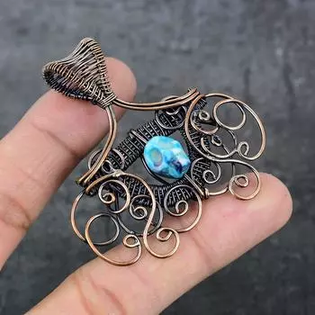 Натуральная мозаика из яшмы, драгоценный камень, медная проволока, подарочная ювелирная подвеска, 2,36 дюйма, n3g00