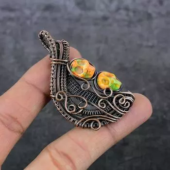 Натуральная мозаика из яшмы, драгоценный камень, медная проволока, подарочная ювелирная подвеска 2,48 дюйма U1T67