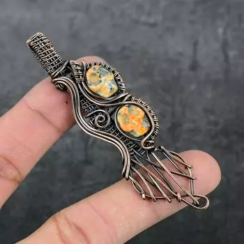 Натуральная мозаика из яшмы, драгоценный камень, медная проволока, подарочная ювелирная подвеска 3,39 дюйма Z0v79