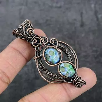 Натуральная мозаика из яшмы, драгоценный камень, медная проволока, подарочная ювелирная подвеска 2,60 дюйма, O7l70