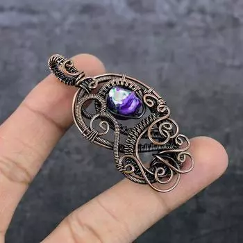 Натуральная мозаика из яшмы, драгоценный камень, медная проволока, подарочная ювелирная подвеска 2,60 дюйма Y7A11