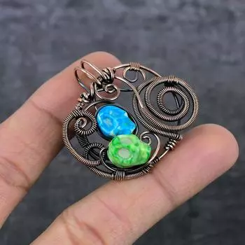 Натуральная мозаика из яшмы, драгоценный камень, медная проволока, подарочная ювелирная подвеска 1,65 дюйма, j6i88