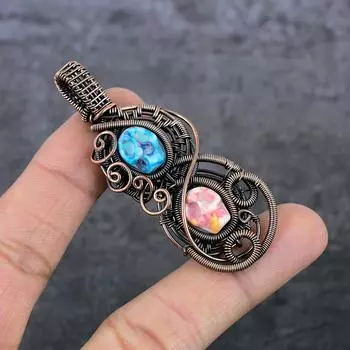 Натуральная мозаика из яшмы, драгоценный камень, медная проволока, подарочная ювелирная подвеска 2,76 дюйма g4O11