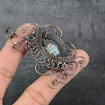 Натуральная мозаика из яшмы, драгоценный камень, медная проволока, подарочная ювелирная подвеска 3,15 дюйма K0V01