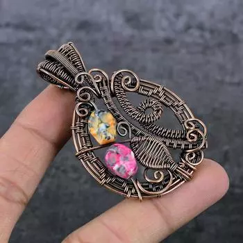 Натуральная мозаика из яшмы, драгоценный камень, медная проволока, подарочная ювелирная подвеска 2,64 дюйма F1K24
