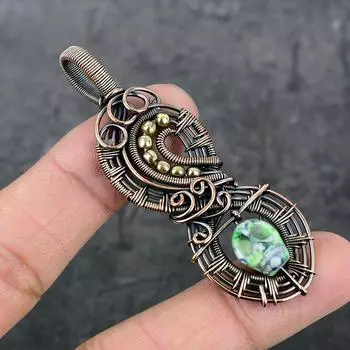 Натуральная мозаика из яшмы, драгоценный камень, медная проволока, подарочная ювелирная подвеска 2,80 дюйма, H0Z60