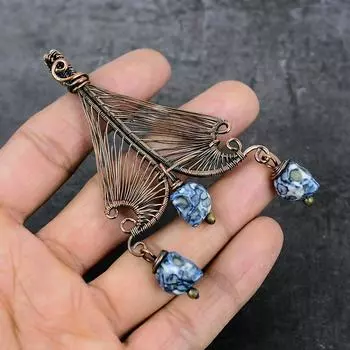 Натуральная мозаика из яшмы, драгоценный камень, медная проволока, подарочная ювелирная подвеска 3,15 дюйма v5S92