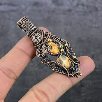 Натуральная мозаика из яшмы, драгоценный камень, медная проволока, подарочная ювелирная подвеска 2,84 дюйма p5d12