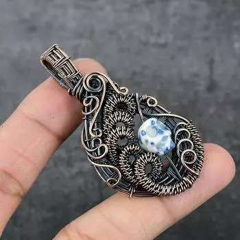 Натуральная мозаика из яшмы, драгоценный камень, медная проволока, подарочная ювелирная подвеска, 2,56 дюйма, e6b25