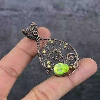 Натуральная мозаика Яшма Драгоценный камень Медная проволока Подарочная подвеска для ювелирных изделий 2,25 дюйма L7C65