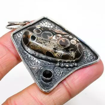 Натуральная окаменелость Turritella, драгоценный камень шпинель, кулон из стерлингового серебра 925 пробы 2,09 дюйма s4a18