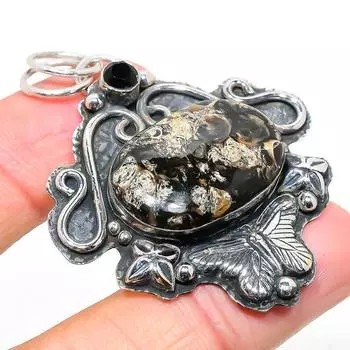 Натуральная окаменелость Turritella, драгоценный камень шпинель, кулон из стерлингового серебра 925 пробы 2,25 дюйма L0v20